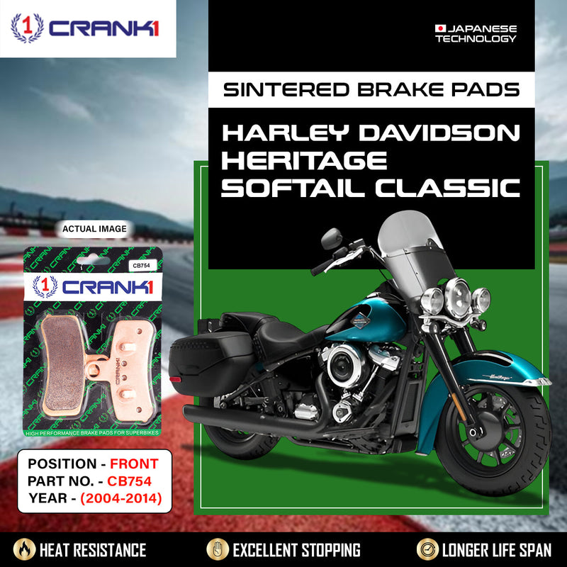 Sintered Brake Pads For Harley Davidson Heritage Softail Classic (2004-2014) - Front - CB754 - 1 Set