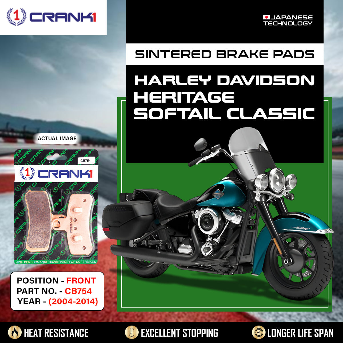 Sintered Brake Pads For Harley Davidson Heritage Softail Classic (2004-2014) - Front - CB754 - 1 Set