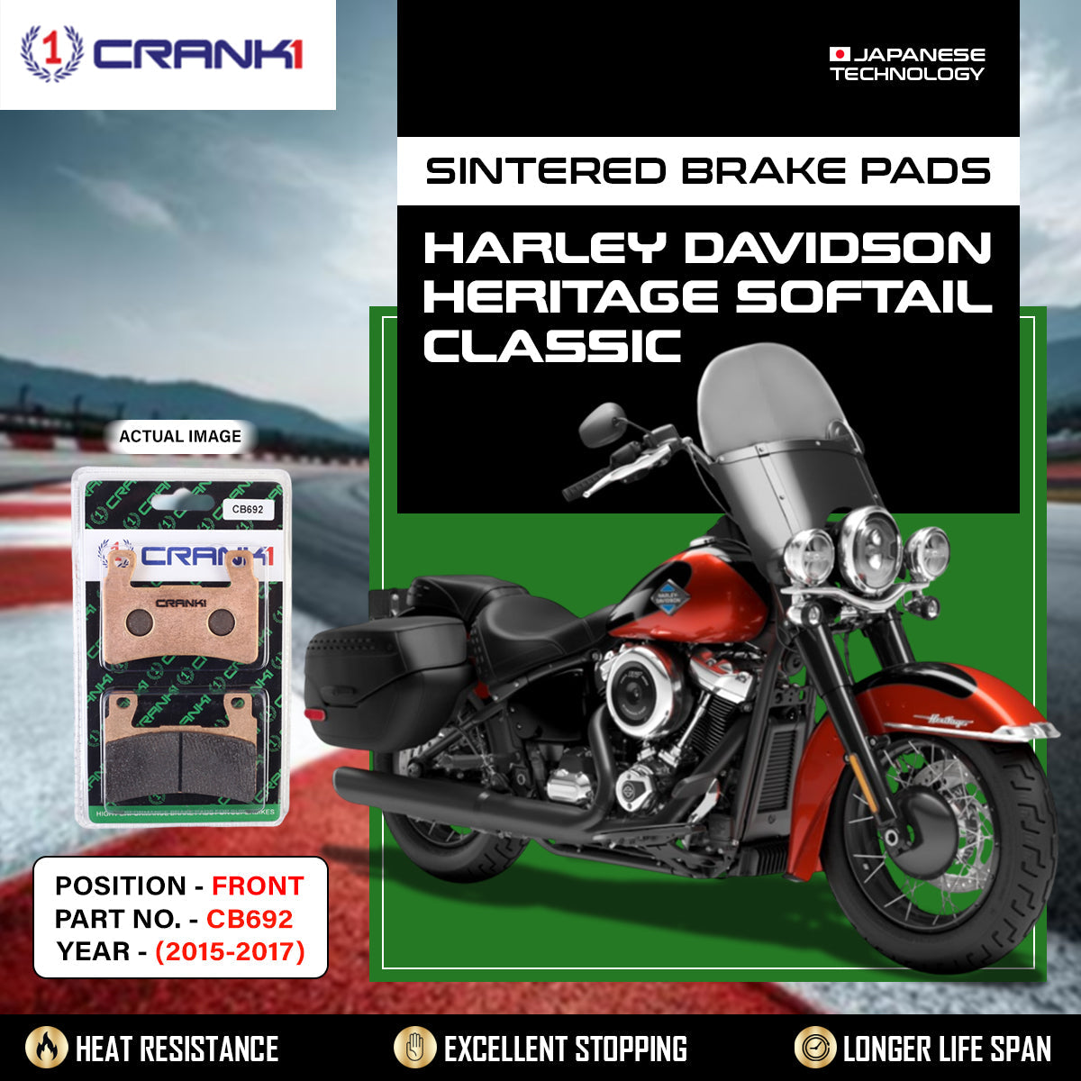 Sintered Brake Pads For Harley Davidson Heritage Softail Classic (2015-2017) - Front - CB692 - 1 Set
