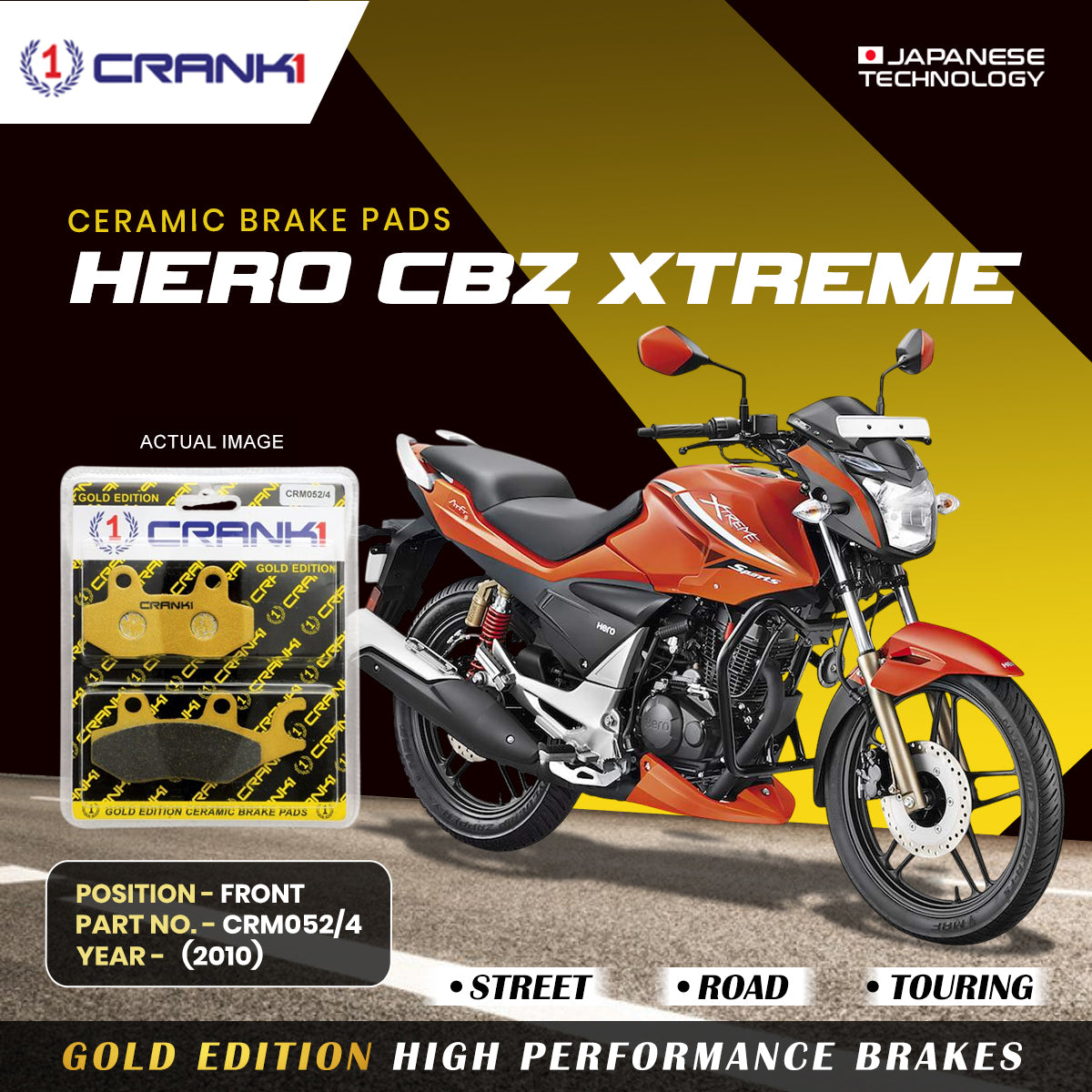 Ceramic Brake Pads For Hero CBZ Xtreme (2010) - Front - CRM052/4 - 1 Set
