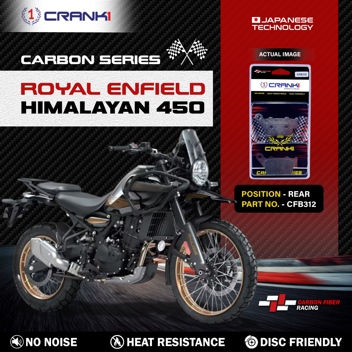Carbon Brake Pads For Royal Enfield Himalayan 450 - Rear - CFB312 - 1 Set