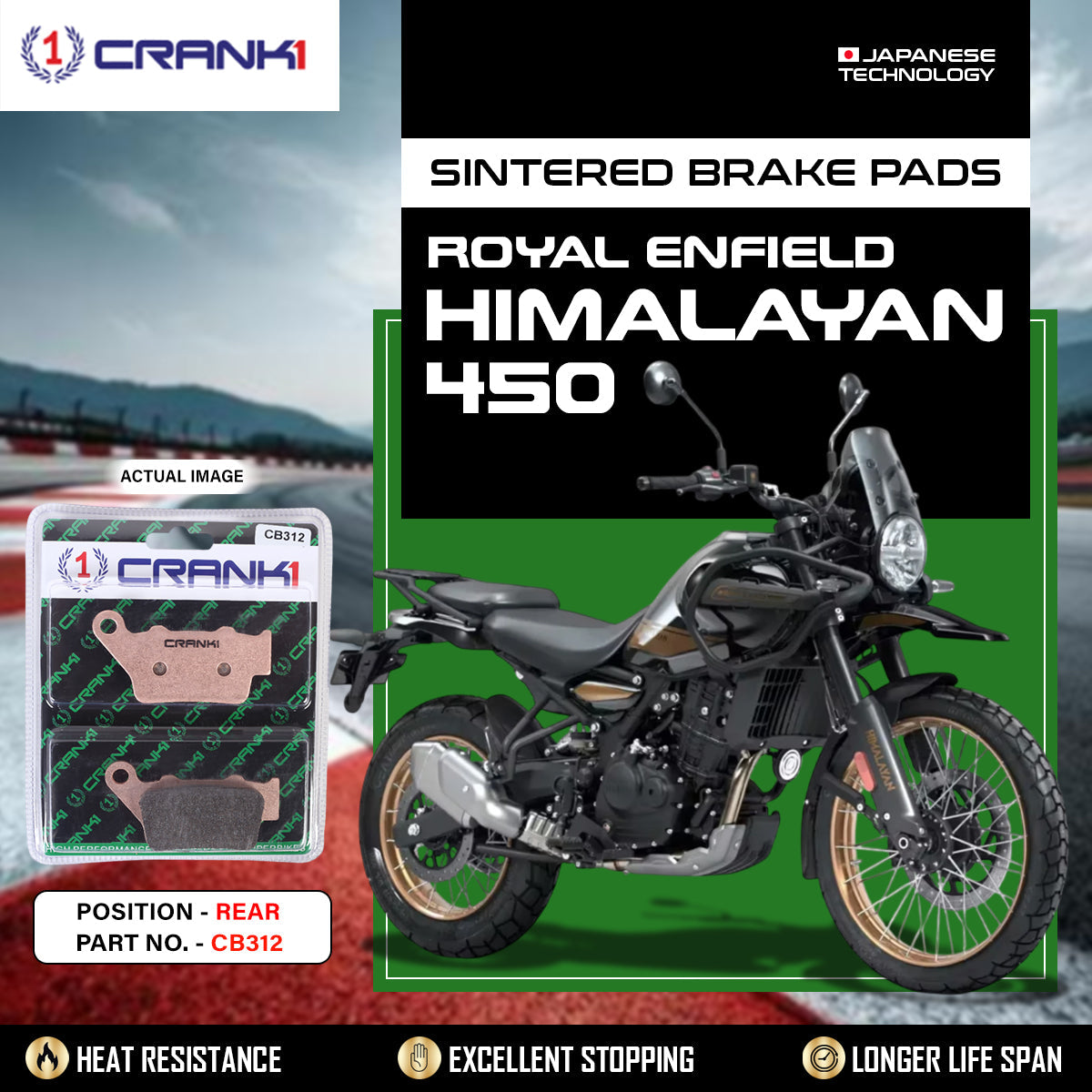 Sintered Brake Pads For Royal Enfield Himalayan 450 - Rear - CB312 - 1 Set