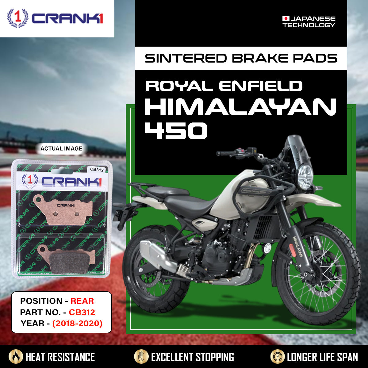 Sintered Brake Pads For Royal Enfield Himalayan 450 (2018-2020) - Rear - CB312 - 1 Set
