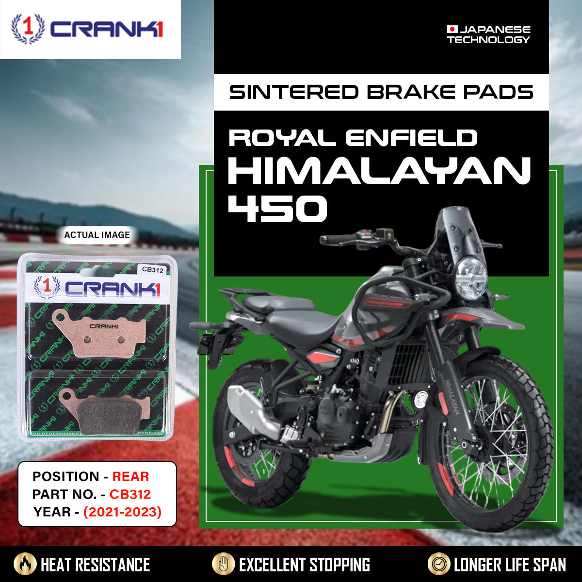 Sintered Brake Pads For Royal Enfield Himalayan 450 (2021-2023) - Rear - CB312 - 1 Set