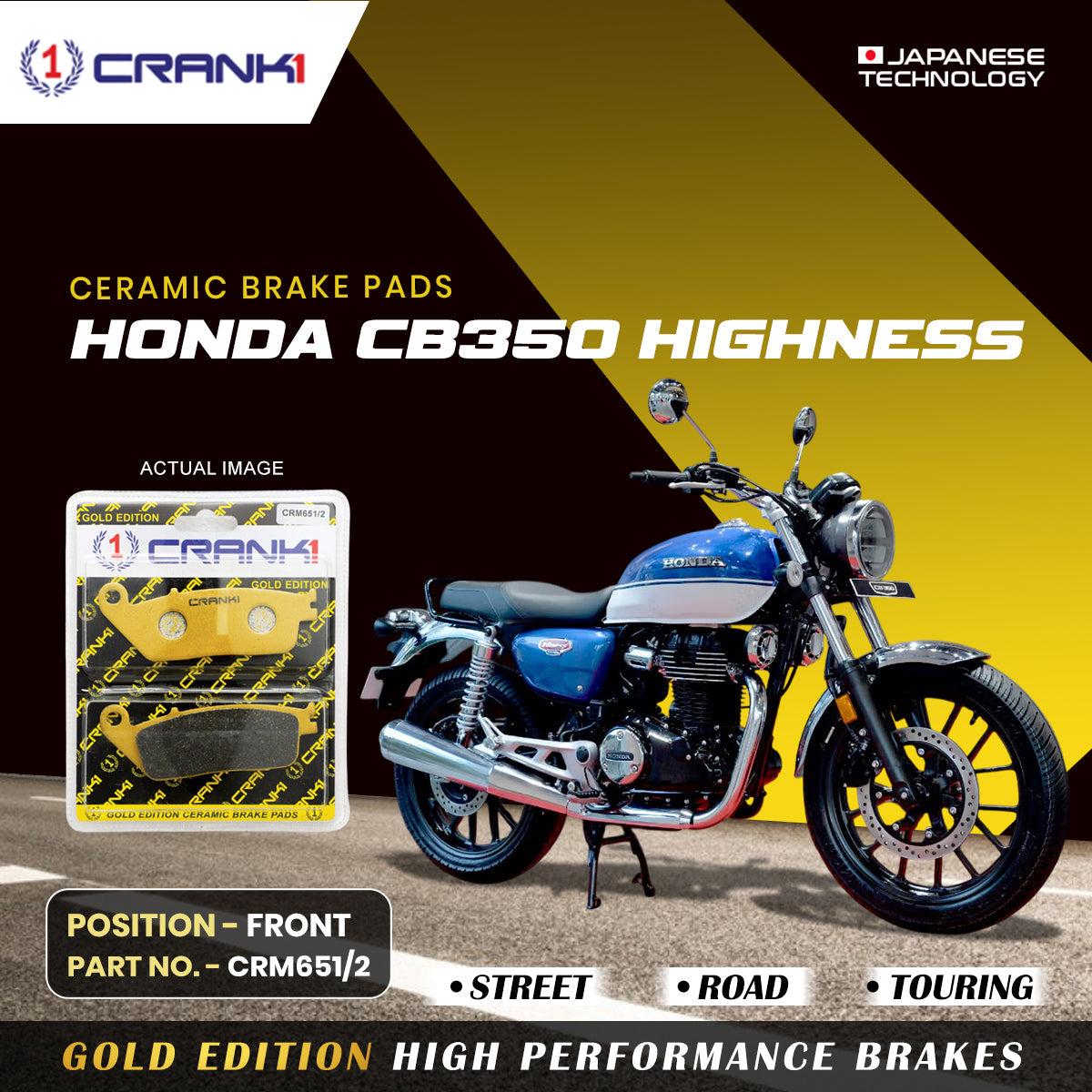 Ceramic Brake Pads For Honda CB350 Highness - Front - CRM651/2 - 1 Set