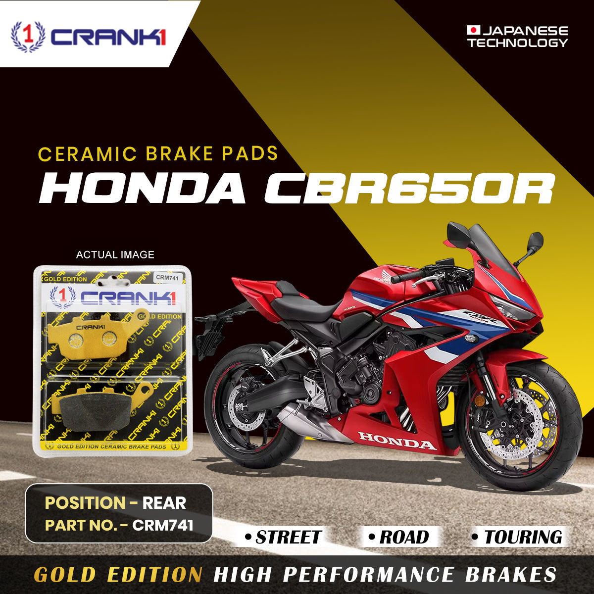 Ceramic Brake Pads For Honda CBR650R - Rear - CRM741