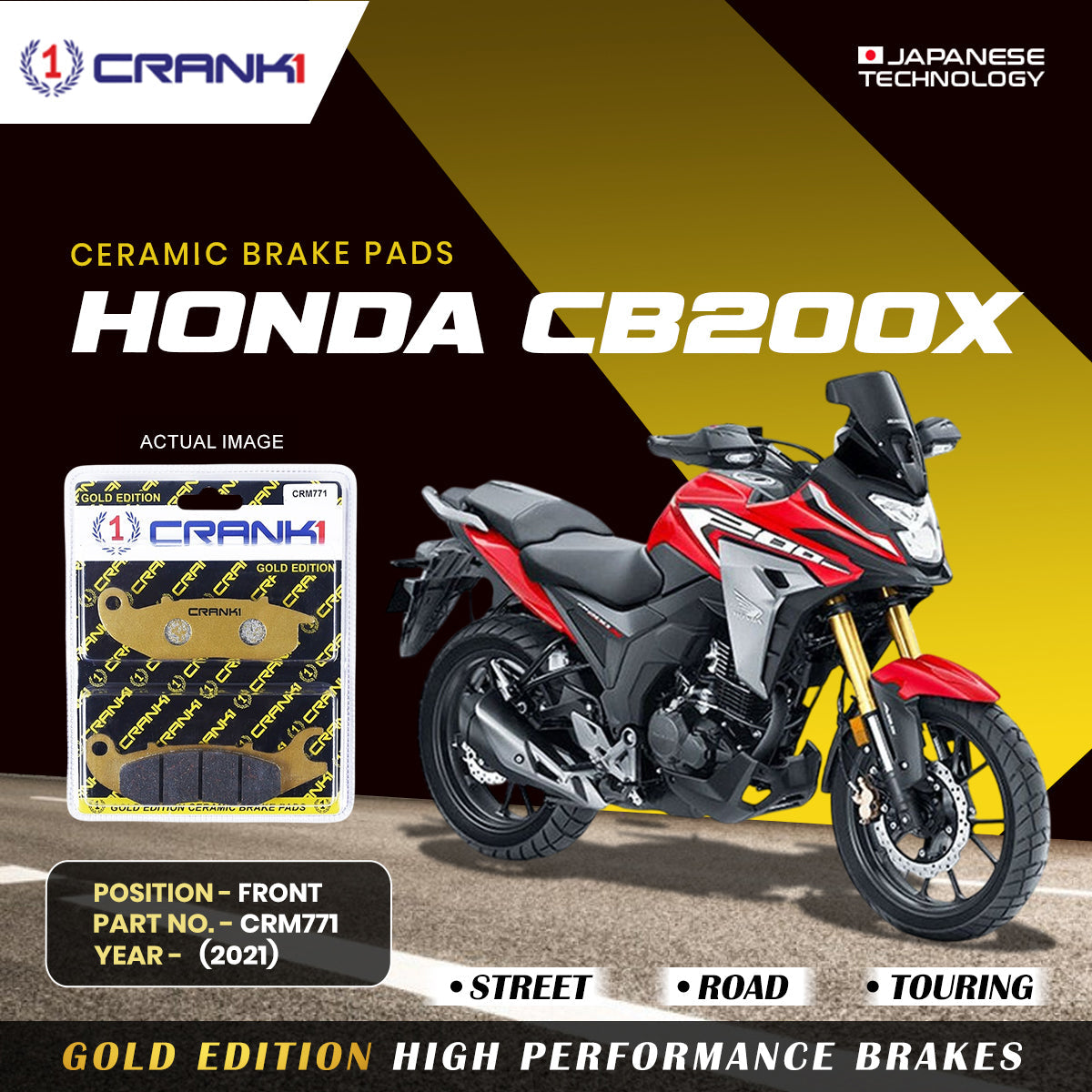 Ceramic Brake Pads For Honda CB200X (2021) - Front - CRM771 - 1 Set