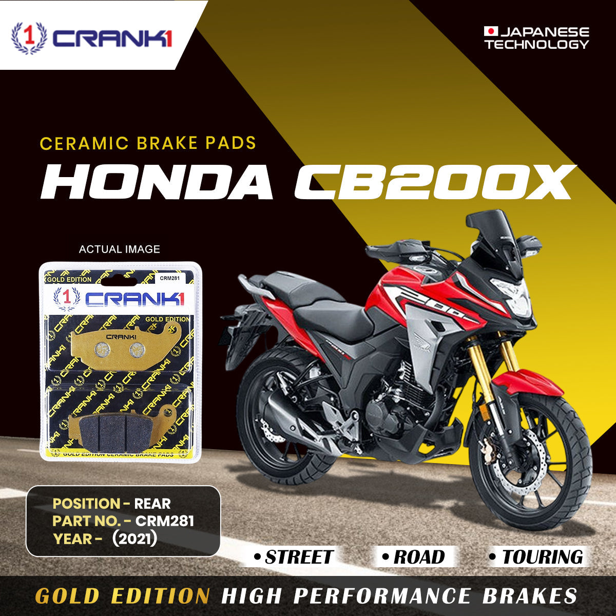 Ceramic Brake Pads For Honda CB200X (2021) - Rear - CRM281
