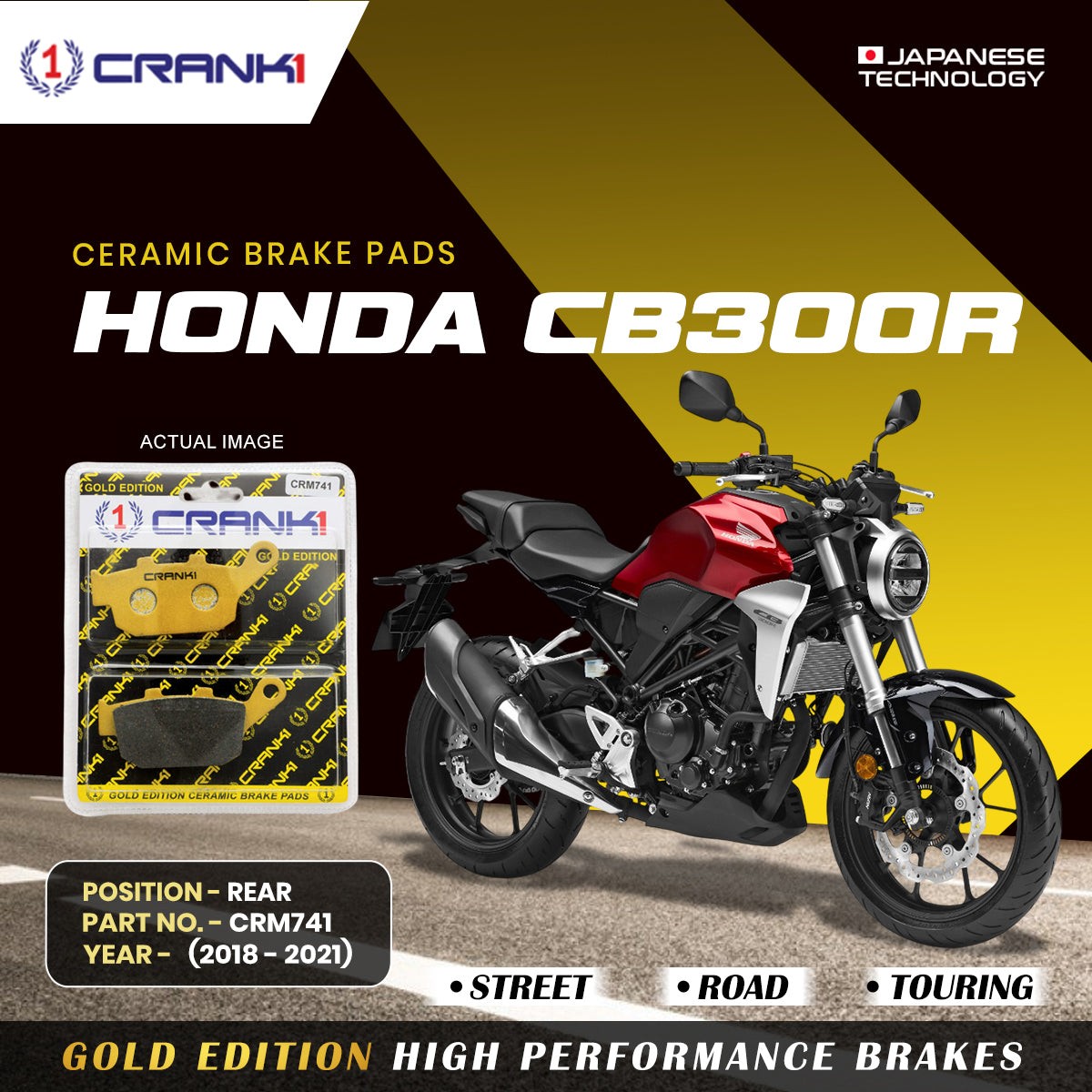 Ceramic Brake Pads For Honda CB300R (2018-2021) - Rear - CRM741