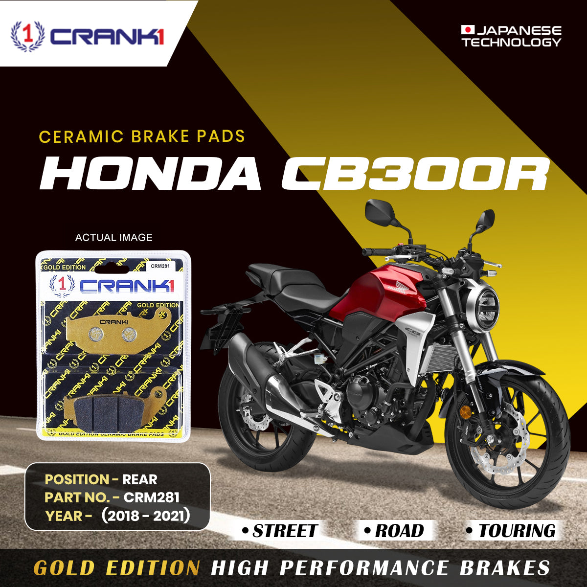 Ceramic Brake Pads For Honda CB300R (2018-2021) - Rear - CRM281