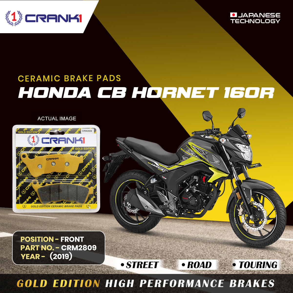 Ceramic Brake Pads For Honda CB Hornet 160R (2019) - Front - CRM2809 - 1 Set