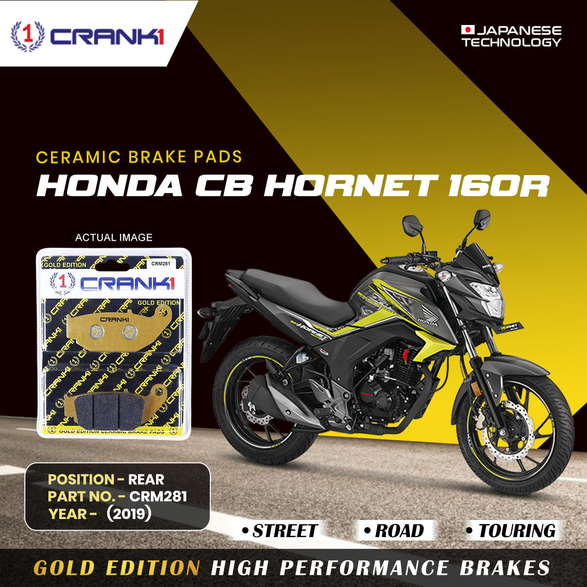 Ceramic Brake Pads For Honda CB Hornet 160R (2019) - Rear - CRM281 - 1 Set