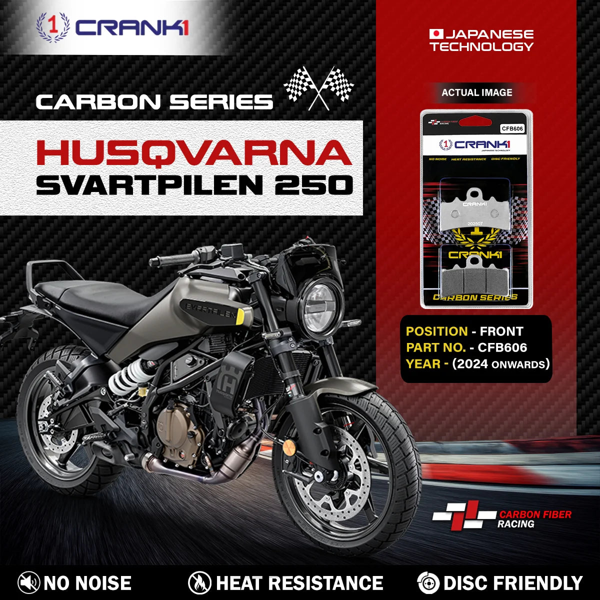 Carbon Brake Pads For Husqvarna Svartpilen 250 (2024 Onwards) - Front - CFB606 - 1 Set