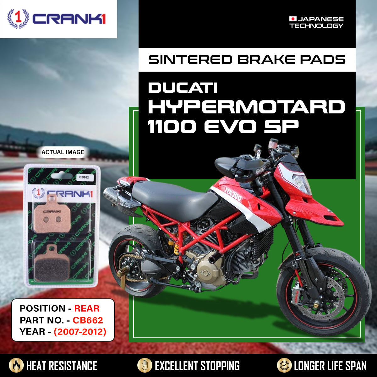 Sintered Brake Pads For Ducati Hypermotard 1100 EVO SP (2007-2012) - Rear - CB662 - 1 Set