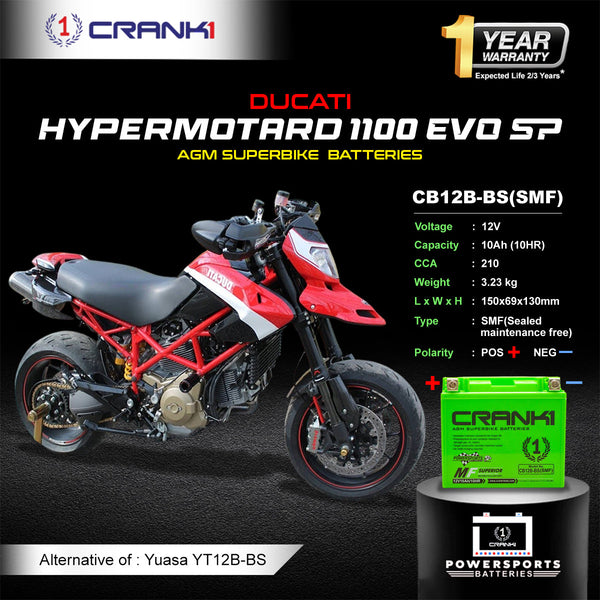 Battery For Ducati Hypermotard 1100 EVO SP (2007-2025) - CB12B-BS - Factory Activated