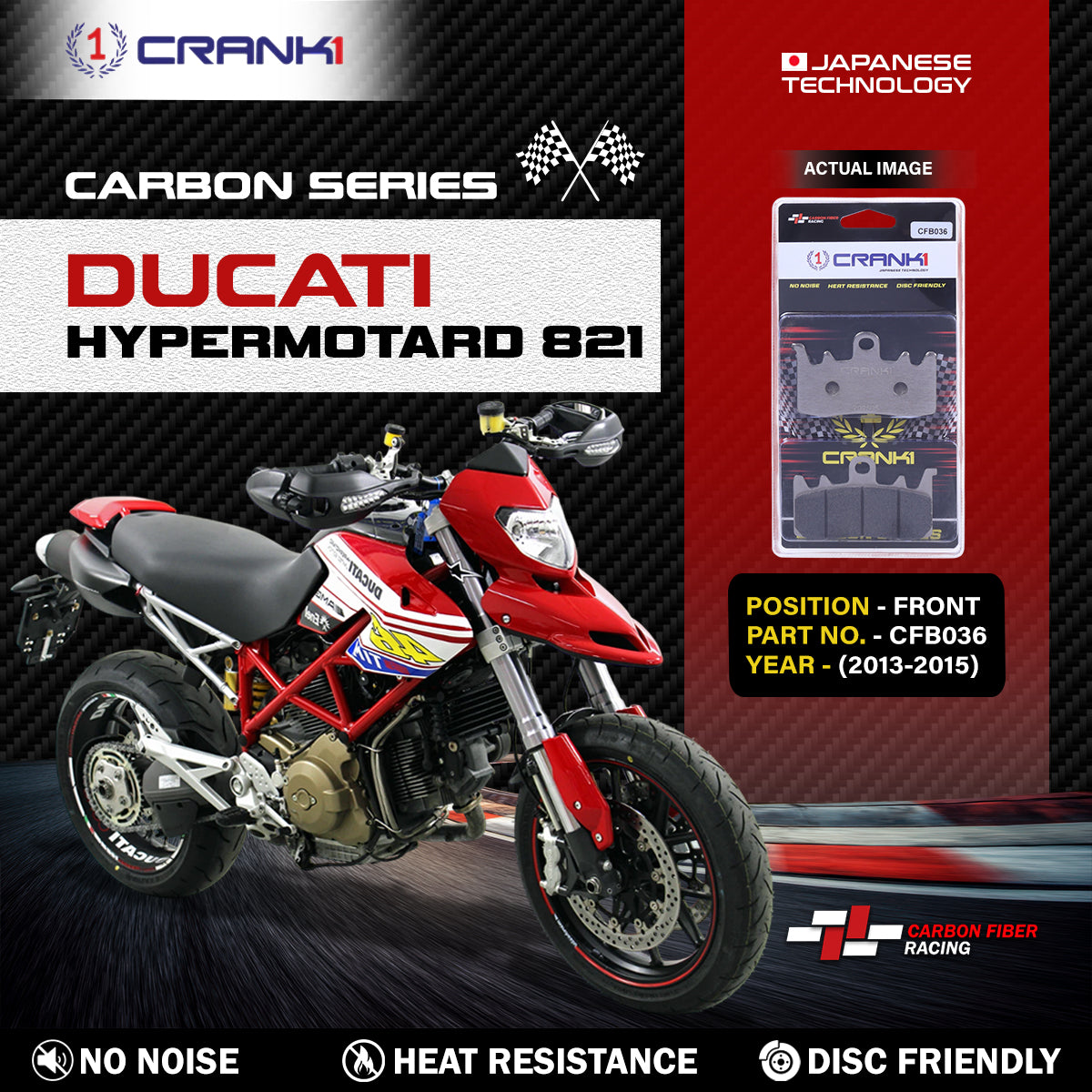 Carbon Brake Pads For Ducati Hypermotard 821 (2013-2015) - Front - CFB036 - 2 Sets