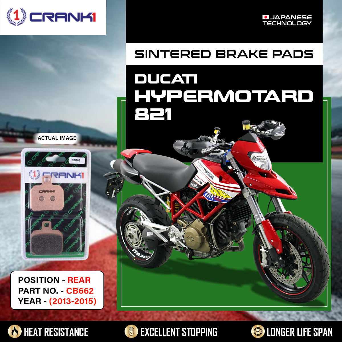 Sintered Brake Pads For Ducati Hypermotard 821 (2013-2015) - Rear - CB662 - 1 Set