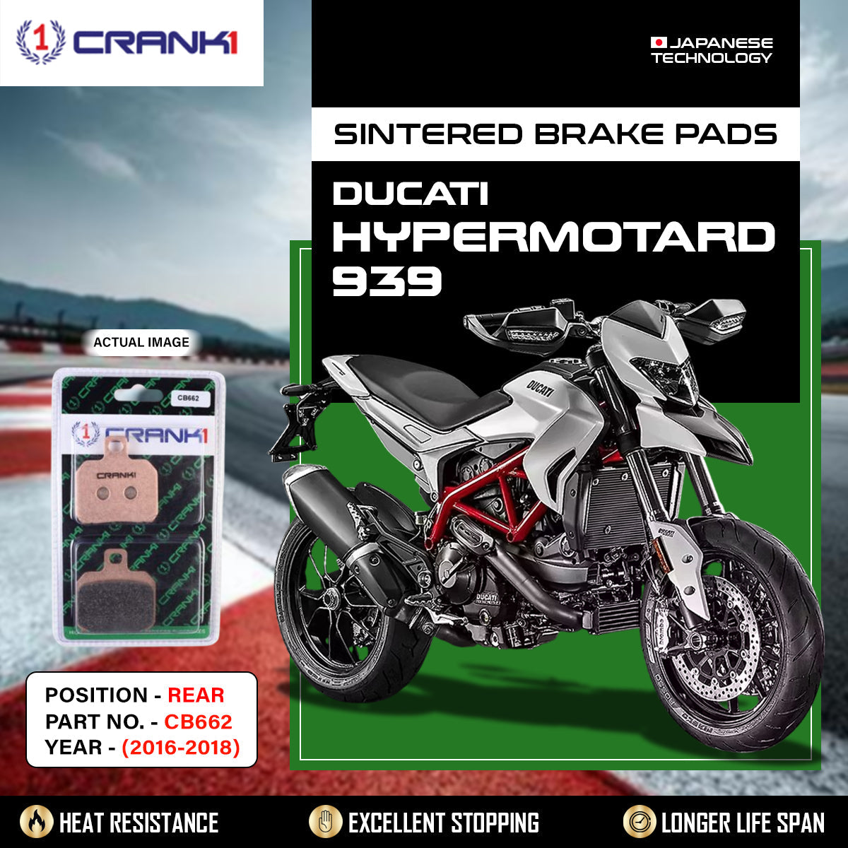 Sintered Brake Pads For Ducati Hypermotard 939 (2016-2018) - Rear - CB662 - 1 Set