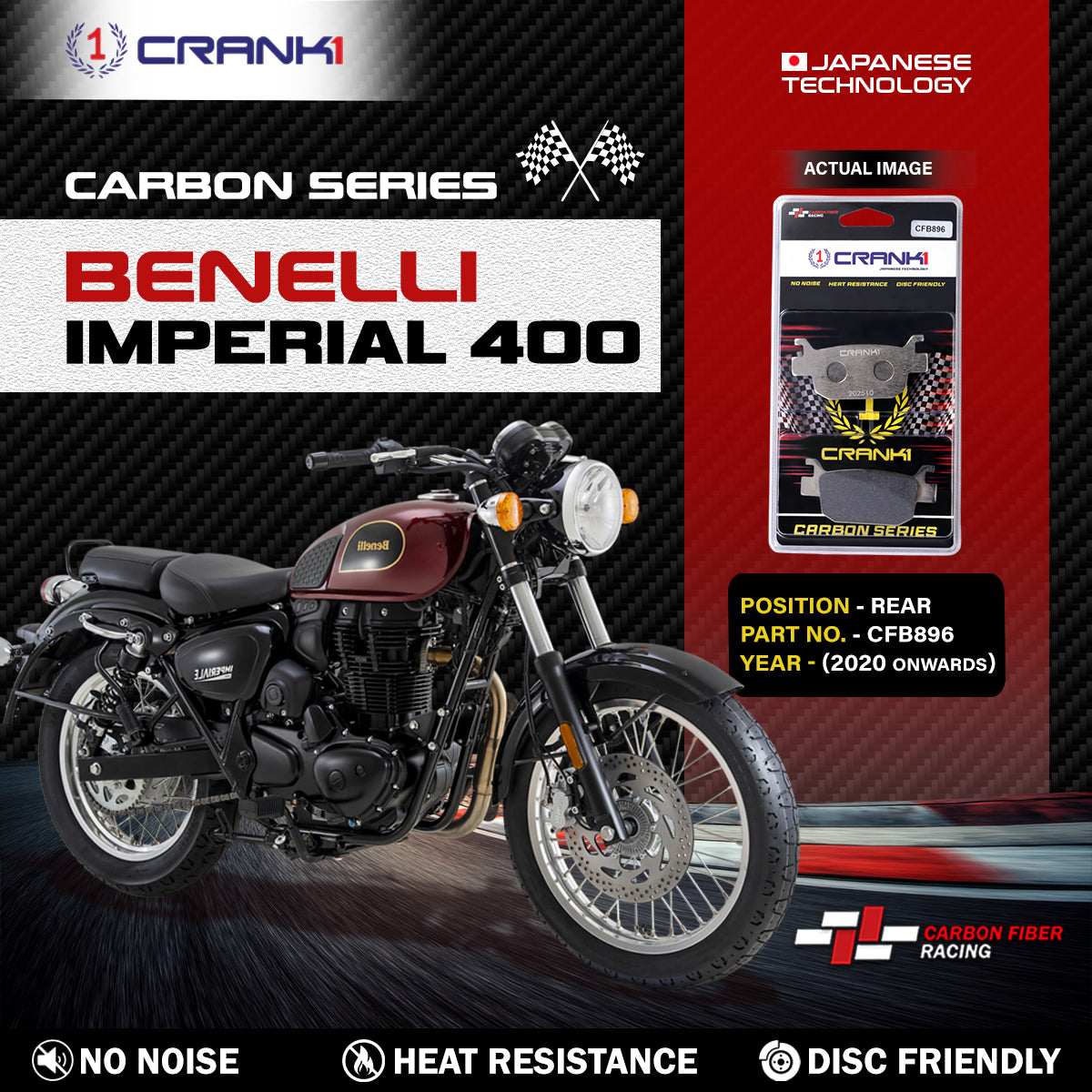 Carbon Brake Pads For Benelli Imperial 400 (2020 Onwards) - Rear - CFB896 - 1 Set