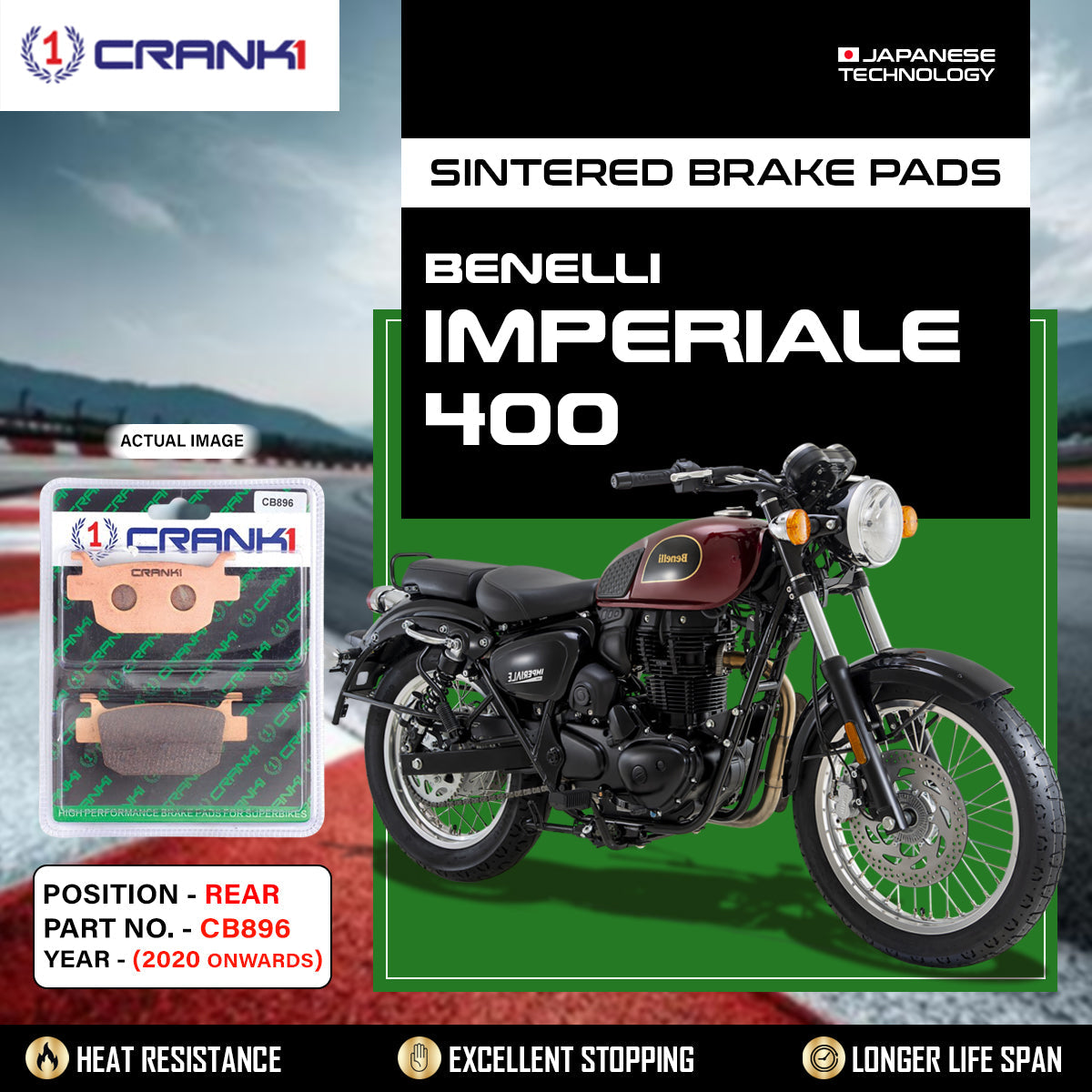 Sintered Brake Pads For Benelli Imperiale 400 (2020 Onwards) - Rear - CB896 - 1 Set
