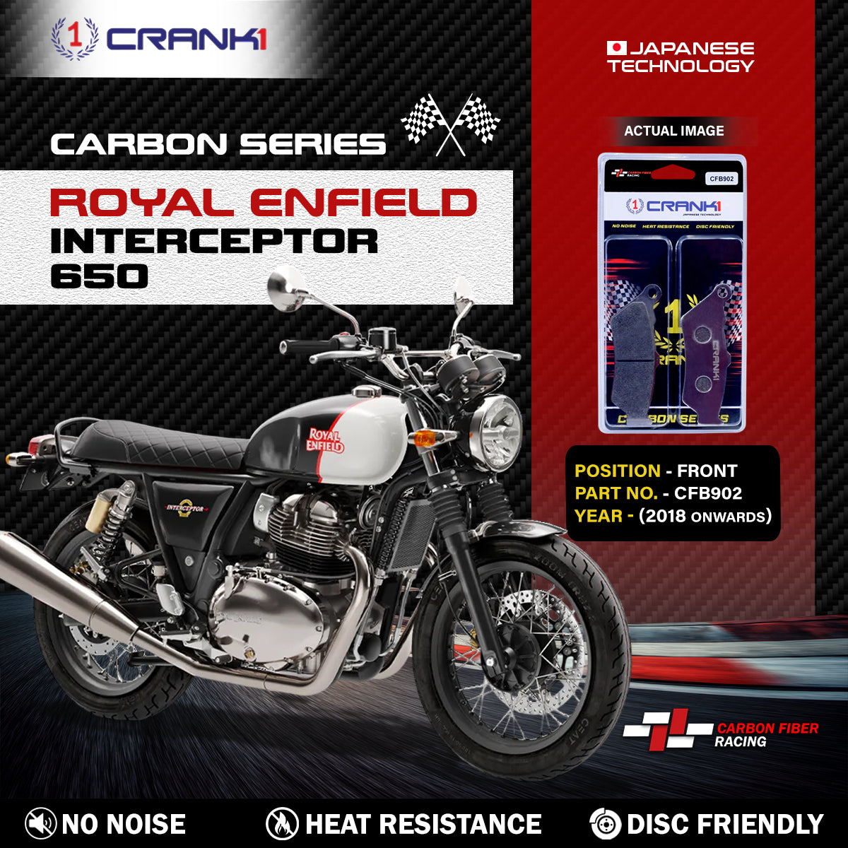 Carbon Brake Pads For Royal Enfield Interceptor 650 (2018 Onwards) - Front - CFB902 - 1 Set