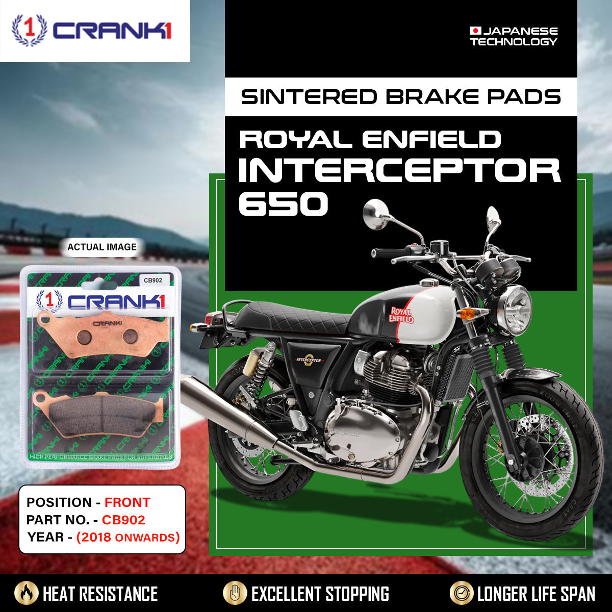 Sintered Brake Pads For Royal Enfield Interceptor 650 (2018 Onwards) - Front - CB902 - 1 Set