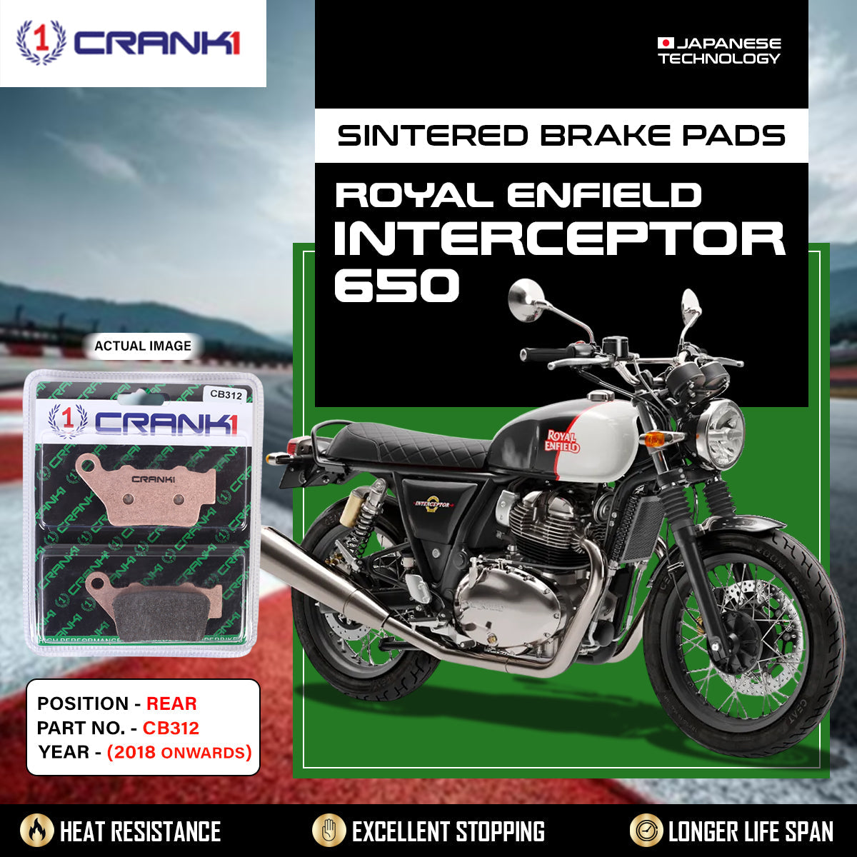 Sintered Brake Pads For Royal Enfield Interceptor 650 (2018 Onwards) - Rear - CB312 - 1 Set