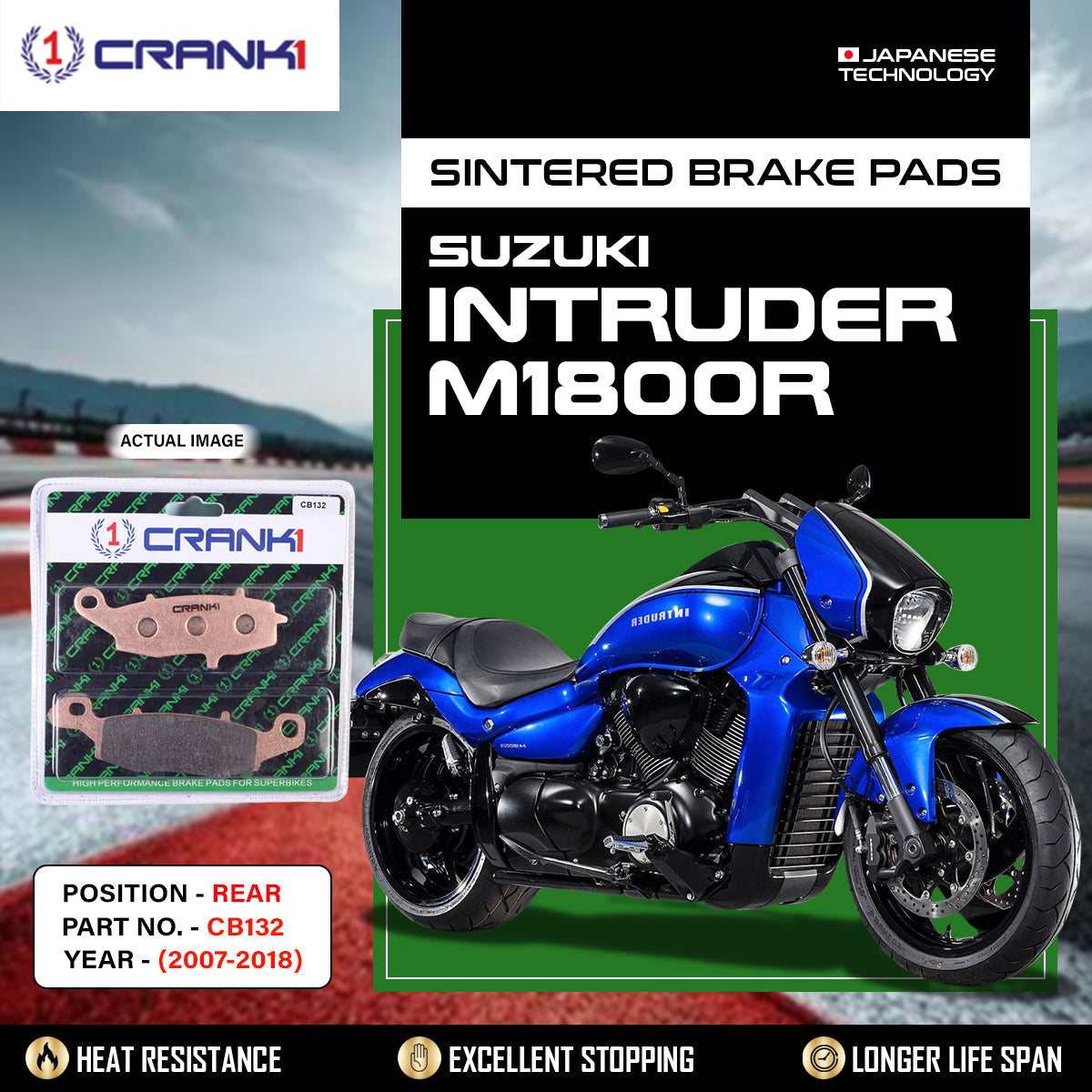 Sintered Brake Pads For Suzuki Intruder M1800R (2007-2018) - Rear - CB132 - 1 Set