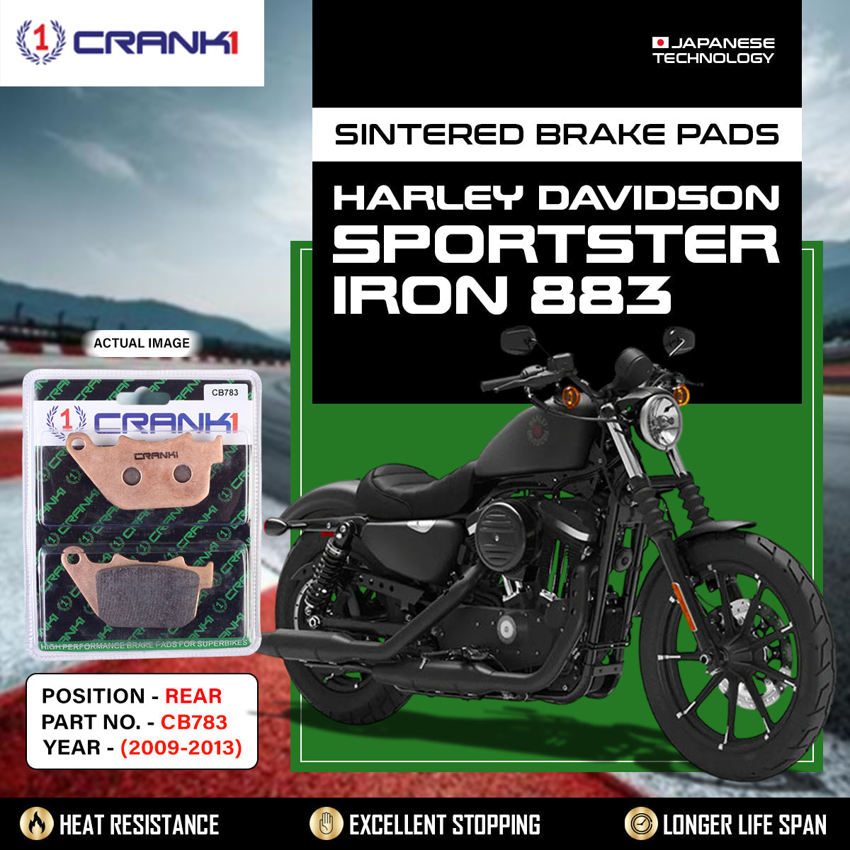 Sintered Brake Pads For Harley Davidson Sportster Iron 883 (2009-2013) - Rear - CB783 - 1 Set