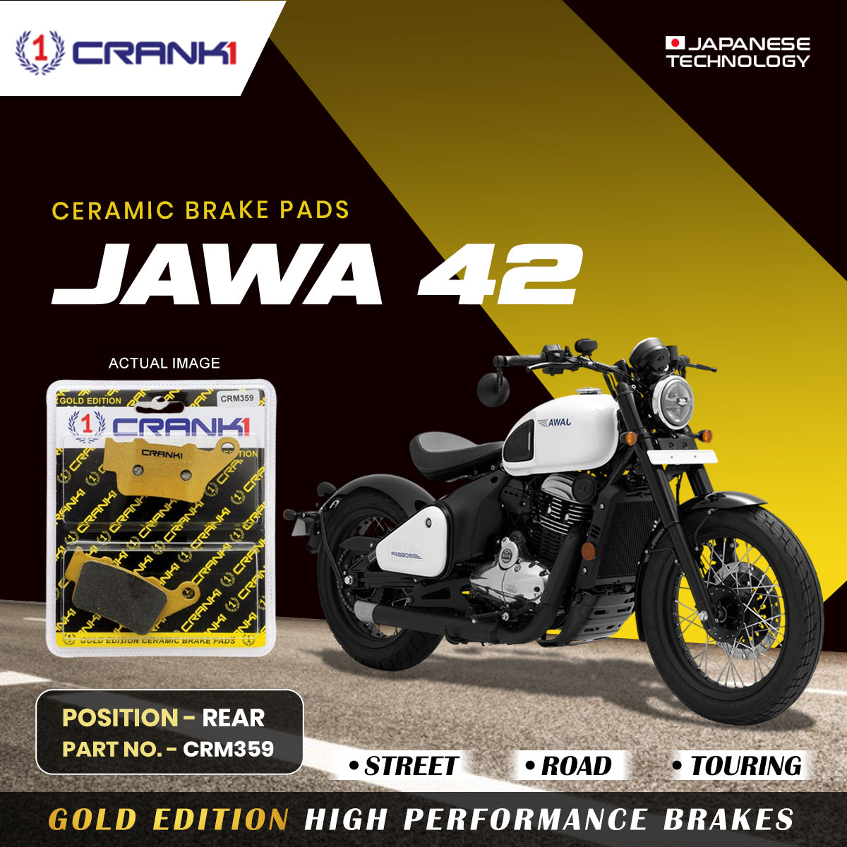 Ceramic Brake Pads For Jawa 42 - Rear - CRM359 - 1 Set