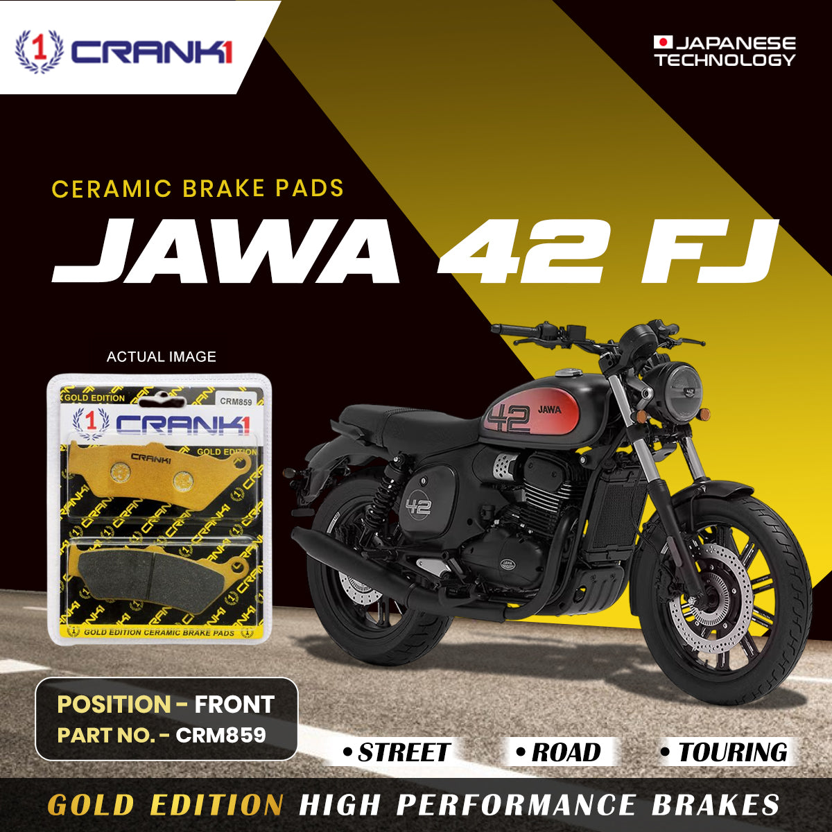 Ceramic Brake Pads For Jawa 42 FJ - Front - CRM859 - 1 Set