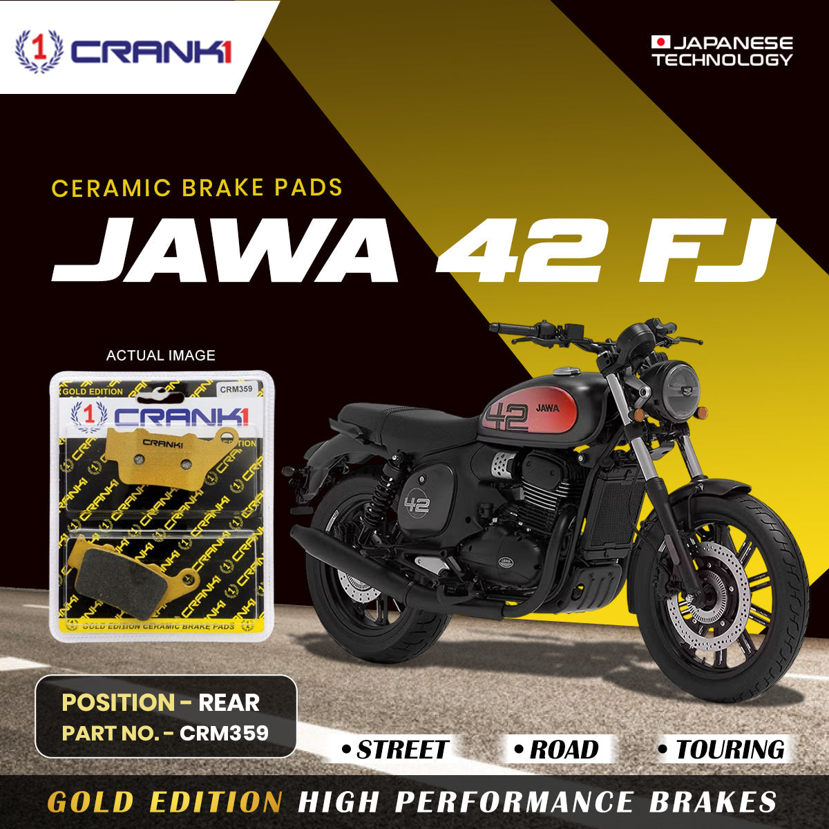 Ceramic Brake Pads For Jawa 42 FJ - Rear - CRM359 - 1 Set