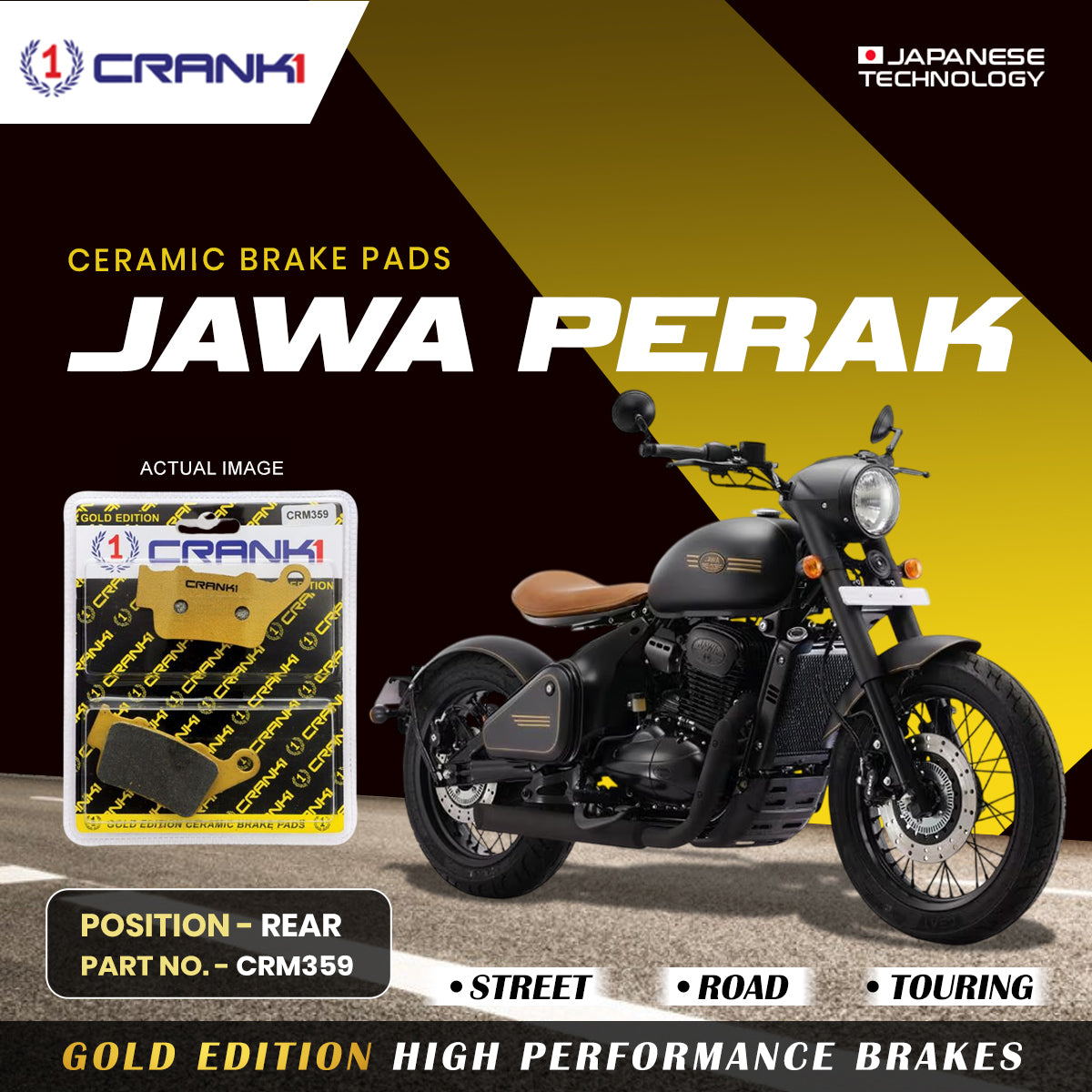 Ceramic Brake Pads For Jawa Perak - Rear - CRM359