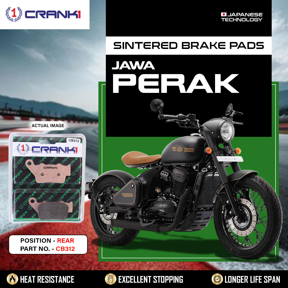 Sintered Brake Pads For Jawa Perak - Rear - CB312 - 1 Set
