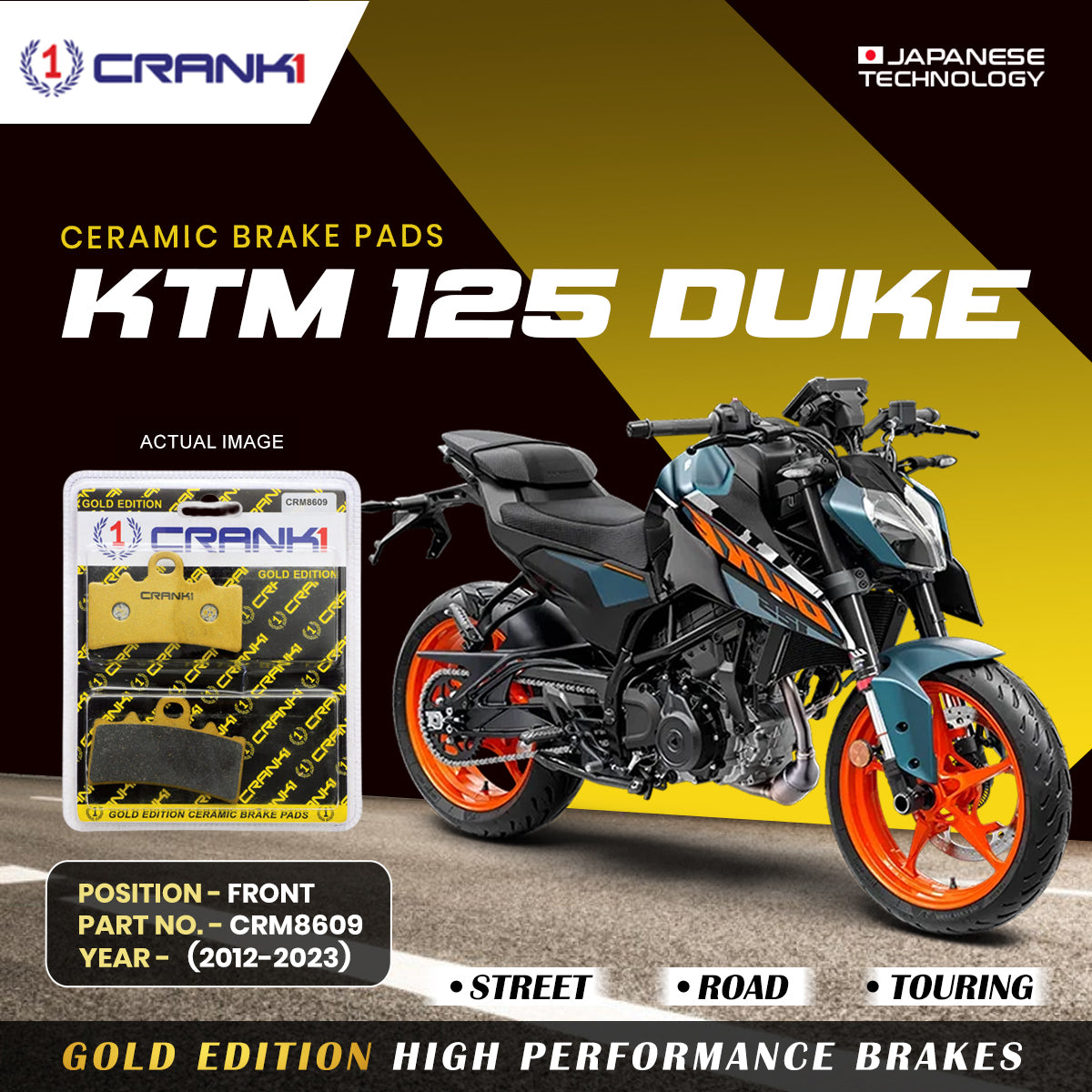 Ceramic Brake Pads For KTM 125 Duke (2012-2023) - Front - CRM8609 - 1 Set