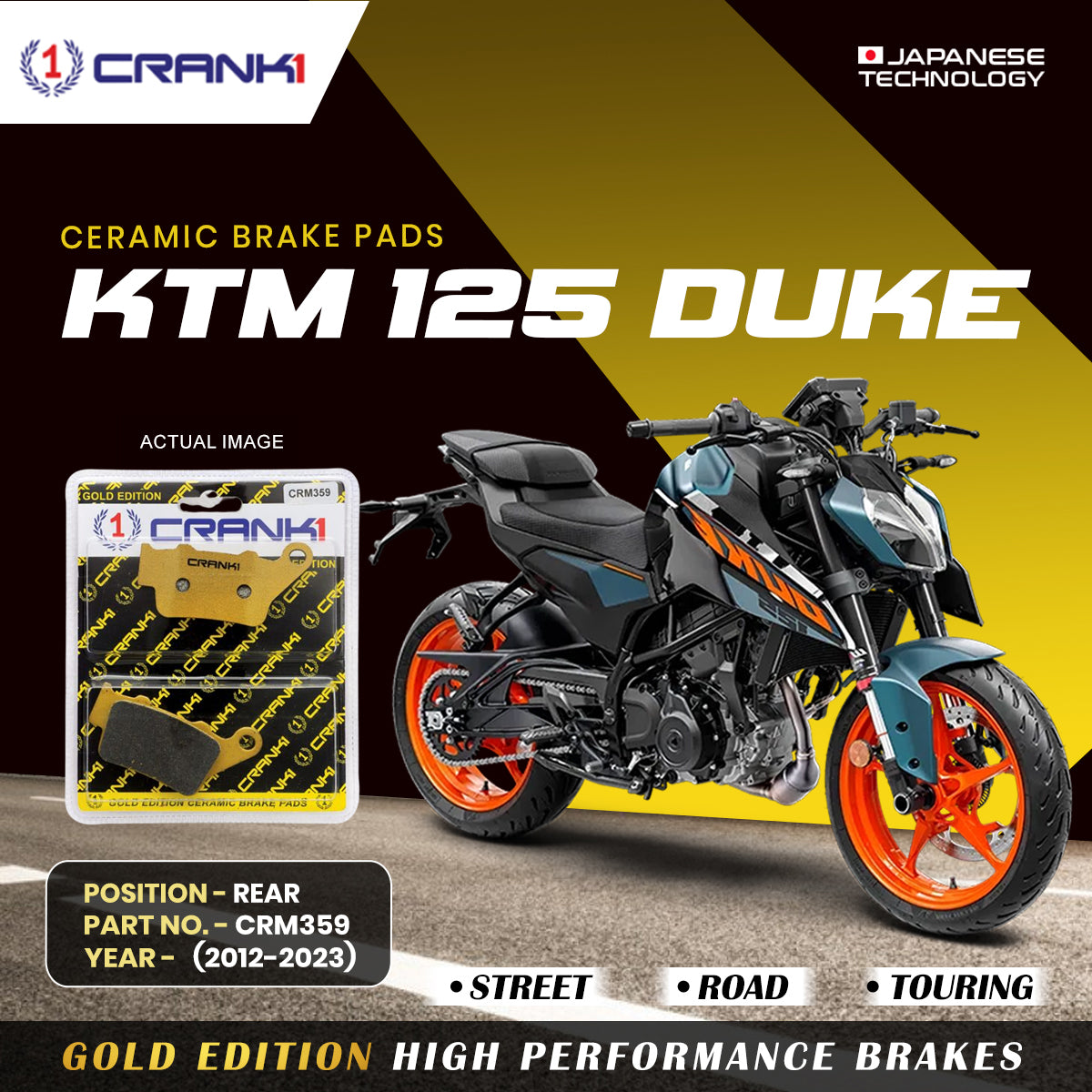 Ceramic Brake Pads For KTM 125 Duke (2012-2023) - Rear - CRM359 - 1 Set