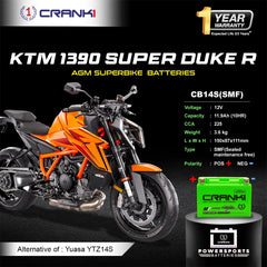 Battery For KTM 1390 Super Duke R (2024 Onwards) - CB14S - Factory Activated | 1 Year Warranty | Zero Maintenance | OEM Fitment | High CCA