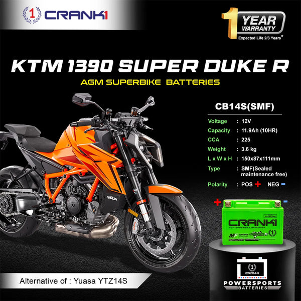 Battery For KTM 1390 Super Duke R (2024 Onwards) - CB14S - Factory Activated | 1 Year Warranty | Zero Maintenance | OEM Fitment | High CCA