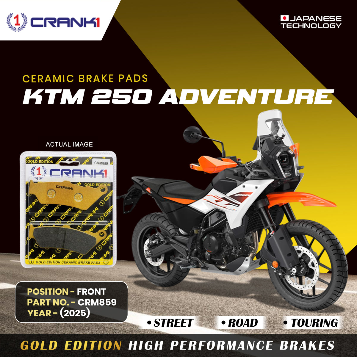 Ceramic Brake Pads For KTM 250 Adventure (2025) - Front - CRM859 - 1 Set