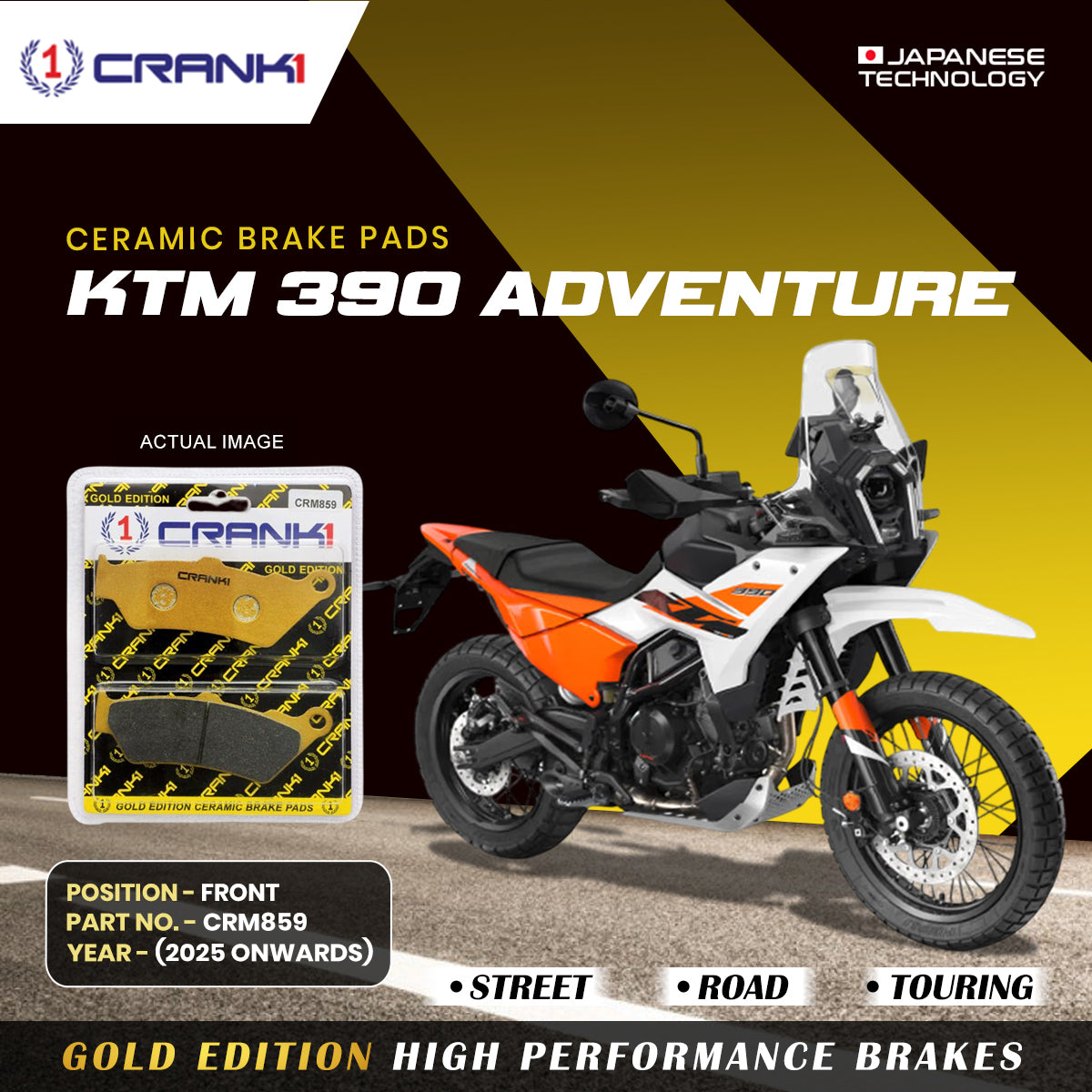 Ceramic Brake Pads For KTM 390 Adventure (2025 Onwards) - Front - CRM859 - 1 Set
