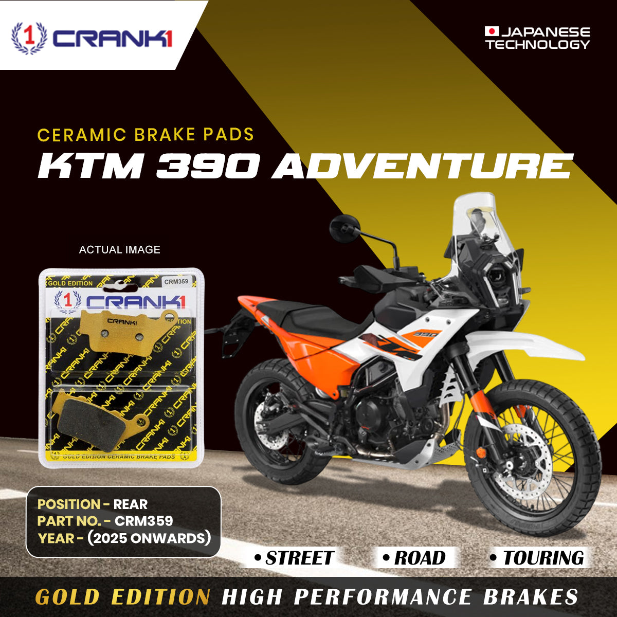 Ceramic Brake Pads For KTM 390 Adventure (2025 Onwards) - Rear - CRM359 - 1 Set