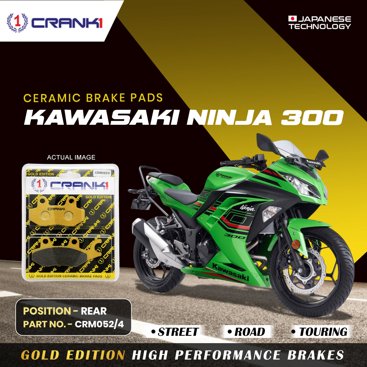 Ceramic Brake Pads For Kawasaki Ninja 300 - Rear - CRM052/4