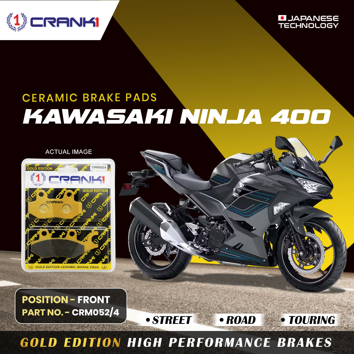 Ceramic Brake Pads For Kawasaki Ninja 400 - Front - CRM052/4 - 1 Set
