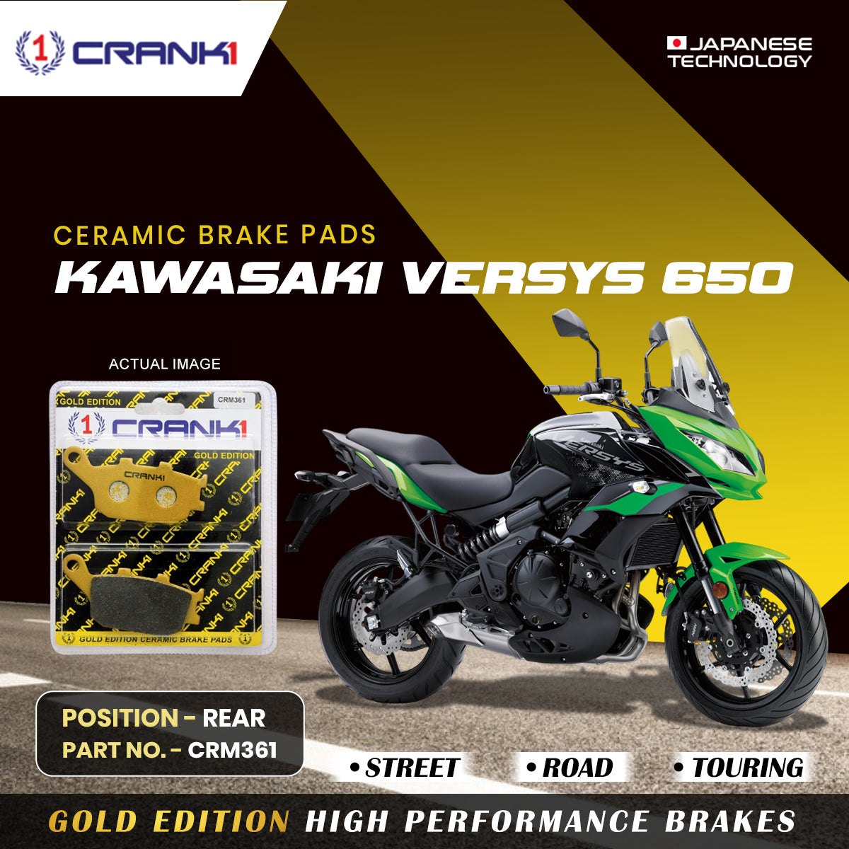 Ceramic Brake Pads For Kawasaki Versys 650 - Rear - CRM361