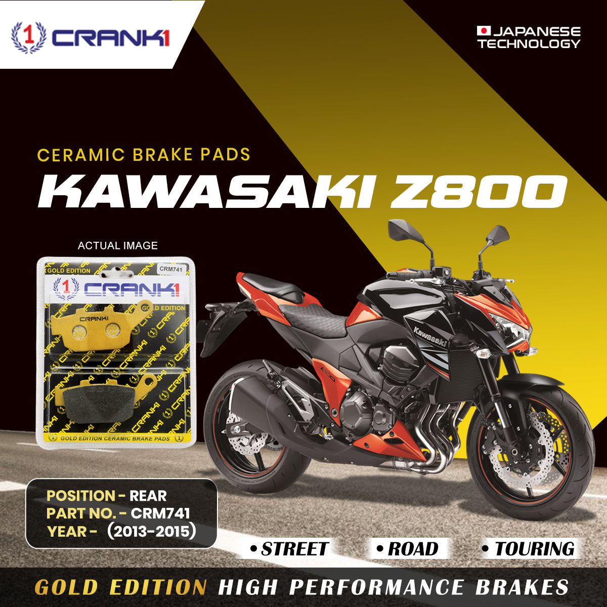 Ceramic Brake Pads For Kawasaki Z800 (2013-2015) - Rear - CRM741