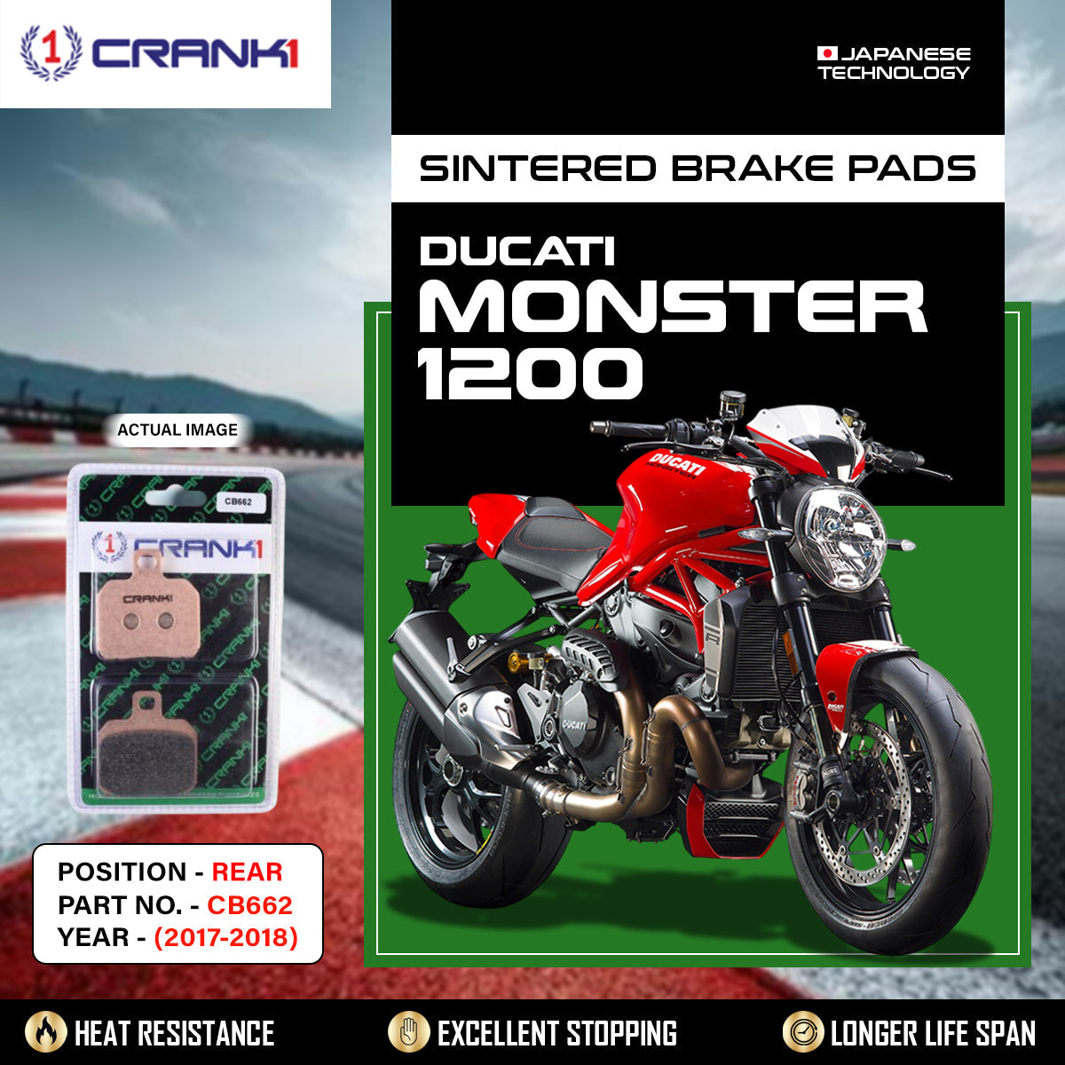 Sintered Brake Pads For Ducati Monster 1200 (2017-2018) - Rear - CB662 - 1 Set