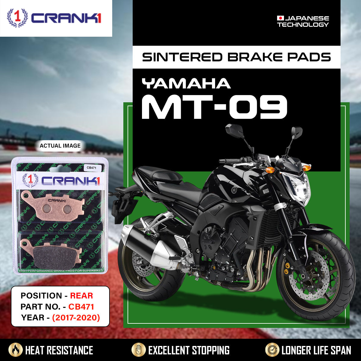 Sintered Brake Pads For Yamaha MT-09 (2017-2020) - Rear - CB471 - 1 Set