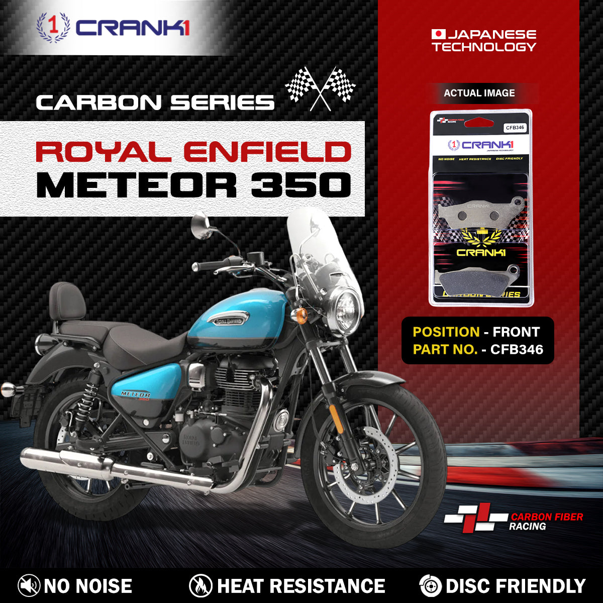 Carbon Brake Pads For Royal Enfield Meteor 350 - Front - CFB346 - 1 Set