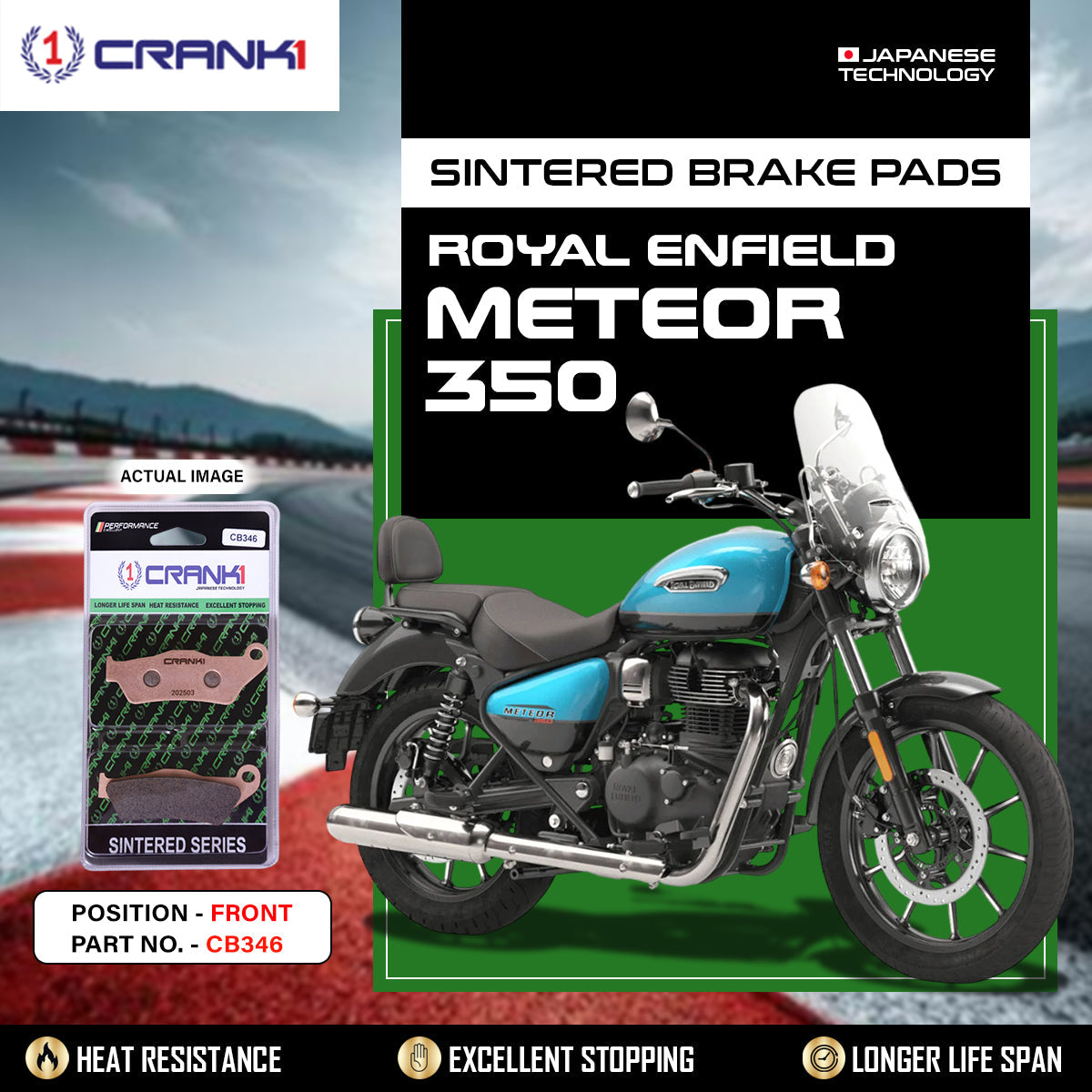 Sintered Brake Pads For Royal Enfield Meteor 350 - Front - CB346 - 1 Set