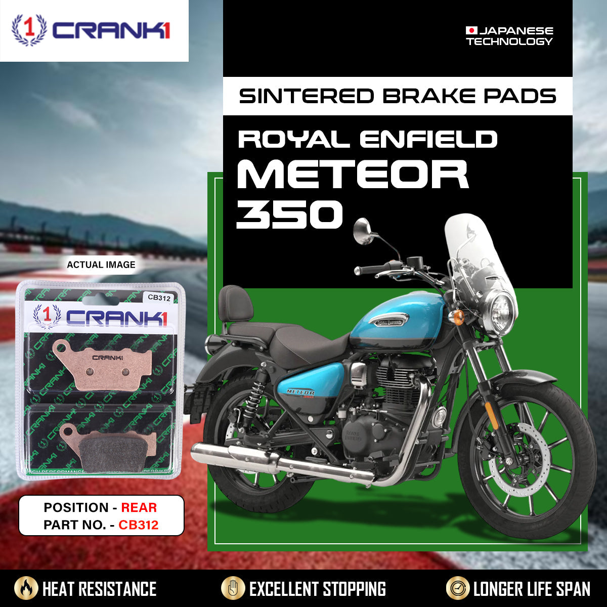 Sintered Brake Pads For Royal Enfield Meteor 350 - Rear - CB312 - 1 Set